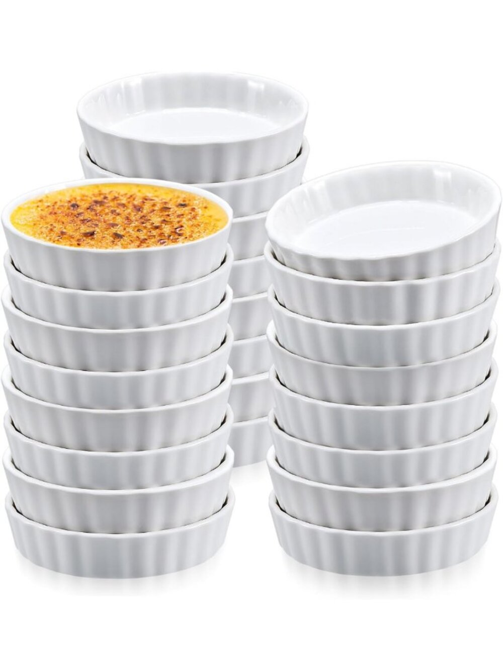 24 Pcs White Ceramic Ramekins Set - 8 oz Oven Safe Creme Brulee Dishes